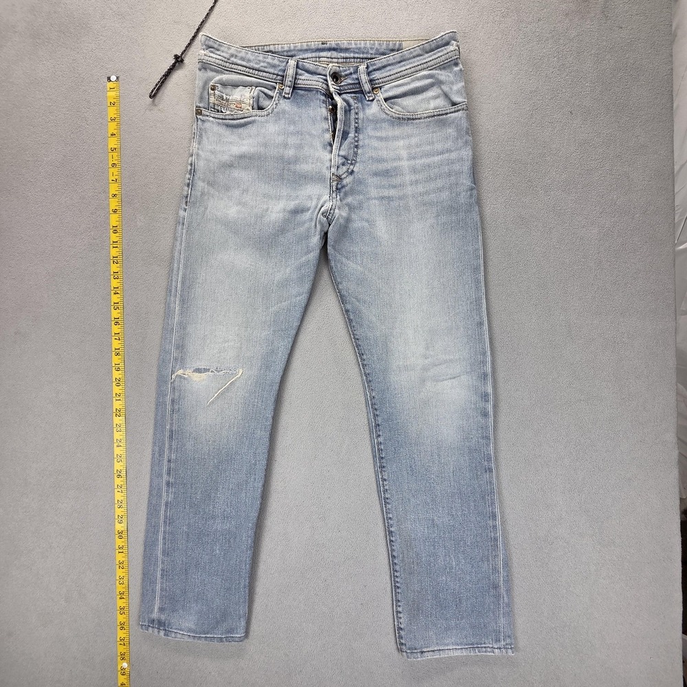 Diesel Jeans Mens 29x32 Altered Hem Blue Buster Light Wash Tapered Stretch 0837I